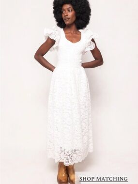 Ivy City Co White Lace Maxi Dress with Flutter Sleeves